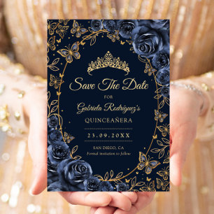 Marine Gold Schmetterlinge Rosen Quinceanera Save The Date