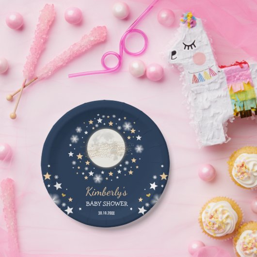 Marine-Goldmond-u. Stern-Babyparty-Funkeln-Stern Pappteller (Party)