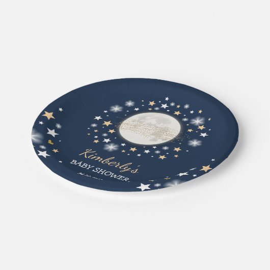 Marine-Goldmond-u. Stern-Babyparty-Funkeln-Stern Pappteller (Schrägansicht)
