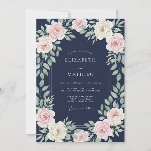 Marine-Hellrosa-Blütenhochzeit Einladung (Vorderseite)