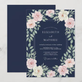 Marine-Hellrosa-Blütenhochzeit Einladung (Vorne/Hinten)