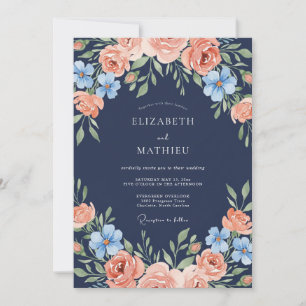 Marine-Hochzeit mit Pfirsich-Blumenbogen Einladung