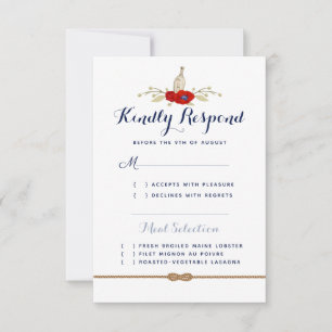 Marine Hochzeit Rot, Weiß, & Blau Halboffiziell RSVP Karte