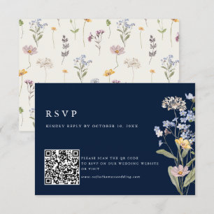 Marine-Hochzeits-QR-Code für eine Wiesenlandschaft RSVP Karte