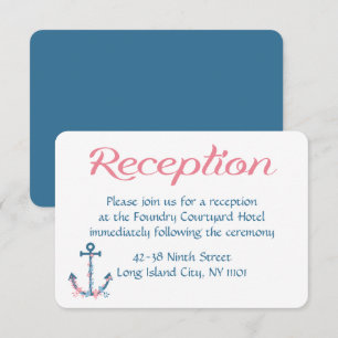 Marine Hochzeitsempfang Rosa & Blau Schiff Anker Einladung