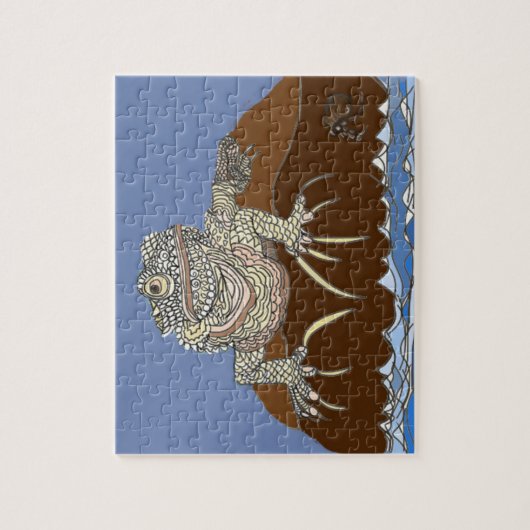 Marine Iguana auf dem Felsen mit Hermit Crab Puzzle (Vertikal)