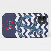 Marine-Imitat-Glitzer-Anker-Zickzack Case-Mate iPhone Hülle (Rückseite (Horizontal))
