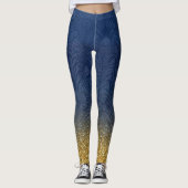 Marine-Indigo-Blau-Glitzer-Goldpfau-Feder Leggings (Vorderseite)