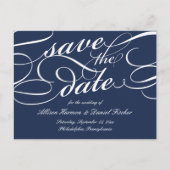Marine | Klassische SkriptWedding Save the Date Ankündigungspostkarte (Vorderseite)