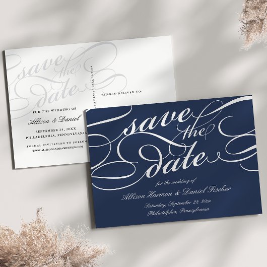 Marine | Klassische SkriptWedding Save the Date Ankündigungspostkarte