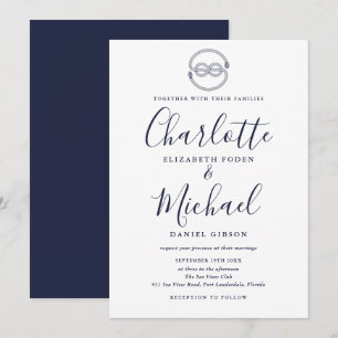 Marine Knoten Navy Blau Script Hochzeit Einladung