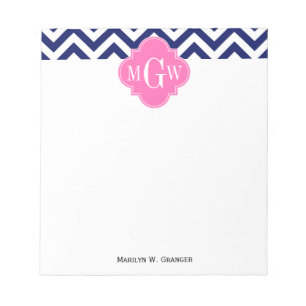 Marine Lg Chevron Hot Pink #2 Vierblatt 3 Monogram Notizblock