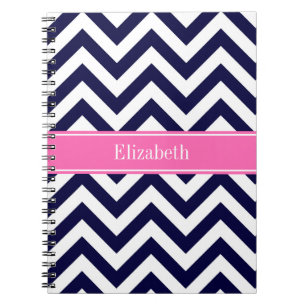 Marine Lg Chevron HotPink2 Vierblatt Namensmonogra Notizblock