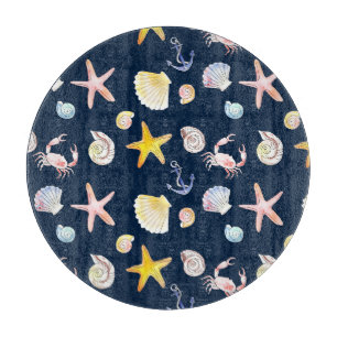Marine Life & Anchors (Dark Cutting Board) Schneidebrett