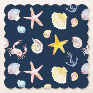 Marine Life & Anchors (Dark Paper Untersetzer) Untersetzer
