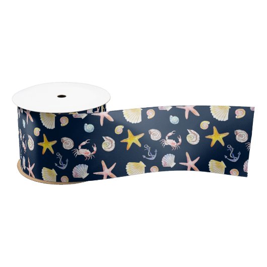 Marine Life & Anchors (Dark) Satin Ribbon Satinband (Spule)