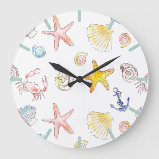 Marine Life & Anchors Große Wanduhr (Vorderseite)