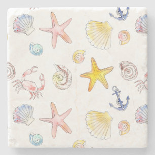 Marine Life & Anchors Steinuntersetzer