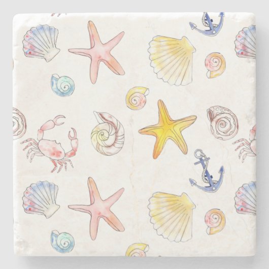 Marine Life & Anchors Steinuntersetzer (Vorderseite)