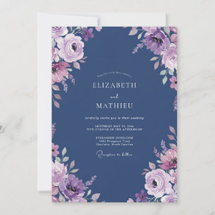 Marine-Lila-Aquarell-Hochzeit Einladung