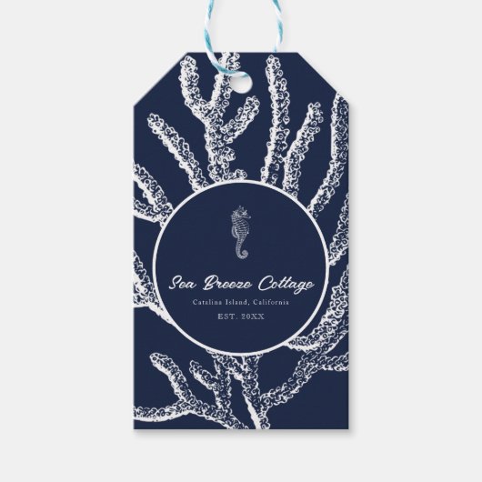 Marine Magie: Blaue und weiße Korallen und Seepfer Geschenkanhänger (Vorderseite)