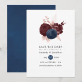 Marine, Maroon und Rose - Gold Floral Save the Dat Date (Vorne/Hinten)