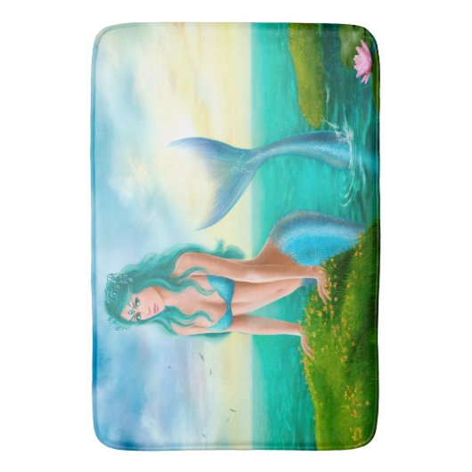 Marine Mermaid Fantasy Bath Mat Badematte (Vorderseite Vertikal)