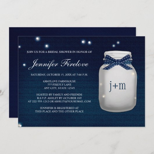 Marine-mit Monogramm Einladung (Vorne/Hinten)