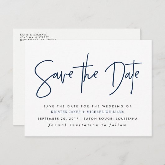 Marine modern Save the Date Ankündigungspostkarte (Vorne/Hinten)