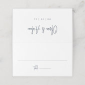 Marine | Moderne handgeschriebene Hochzeit Platzkarte (Außenseite Aufgefaltet)