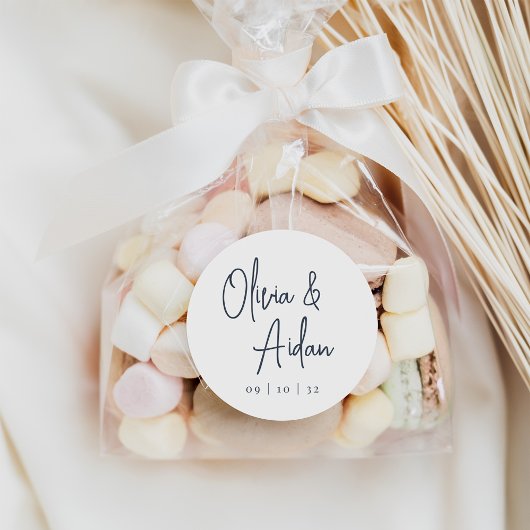 Marine | Moderne handgeschriebene Hochzeit Runder Aufkleber