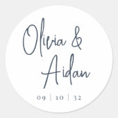 Marine | Moderne handgeschriebene Hochzeit Runder Aufkleber (Vorderseite)