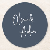 Marine | Moderne handgeschriebene Hochzeit Runder Pappuntersetzer (Vorderseite)