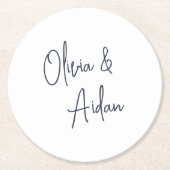 Marine | Moderne handgeschriebene Hochzeit Runder Pappuntersetzer (Vorderseite)