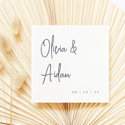 Marine | Moderne handgeschriebene Hochzeit Serviette