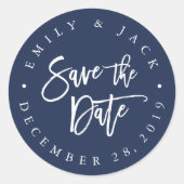 Marine | Moderner Pinsel Save the Date Runder Aufkleber (Vorderseite)