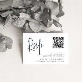 Marine | Modernes Script QR Code Wedding RSVP Begleitkarte
