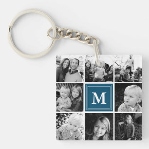 Marine-Monogramm-Familienfoto-Collage Schlüsselanhänger