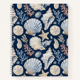 Marine Muschel-Aquarell-Nautik-Muster Notizblock