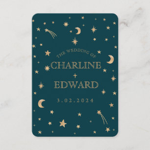 Marine Mystische Goldene Sterne Mond Hochzeitsprog Begleitkarte