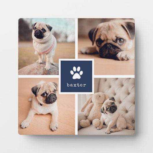 Marine | Name des Hundes und Pawprint FotoCollage Fotoplatte (Vorderseite)