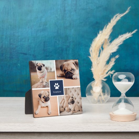 Marine | Name des Hundes und Pawprint FotoCollage Fotoplatte (InSitu)