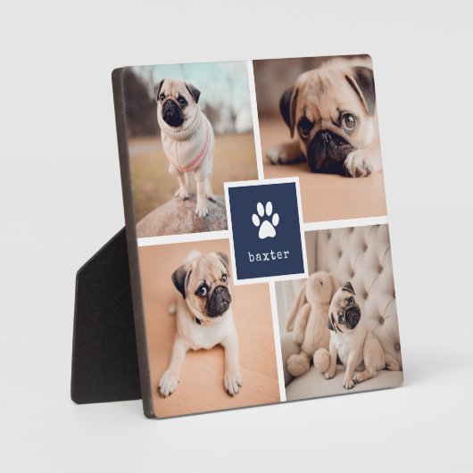 Marine | Name des Hundes und Pawprint FotoCollage Fotoplatte (Vorderseite)