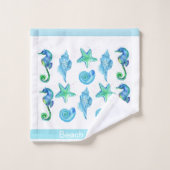 Marine Nautic Seepferd Custom Aquamarin Aqua & Whi Badhandtuch Set (Waschlappen)