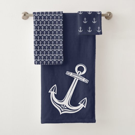 Marine Nautical Anchor Bad Ocean Blue Bath T Badhandtuch Set (Insitu)