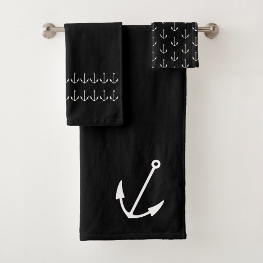 Marine Nautical Anchor Bad Schwarz-weiß Badhandtuch Set (Insitu)
