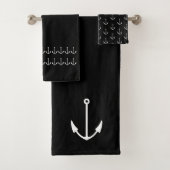 Marine Nautical Anchor Bad Schwarz-weiß Badhandtuch Set (Insitu)