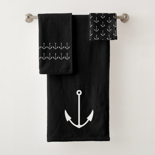 Marine Nautical Anchor Bad Schwarz-weiß Badhandtuch Set (Insitu)