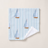 Marine Nautical Sailing Ship White and Blue Stripe Badhandtuch Set (Waschlappen)