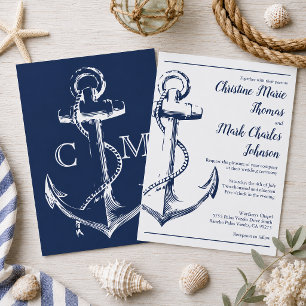 Marine-nautische Skizze Anker Schriftart Hochzeit Einladung
